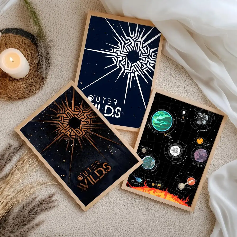 O-Outer Wilds Game Poster Stickers Self-Adhesive Painting Mural Decor Wall Decals for Bedroom Living Room Home HD Gift