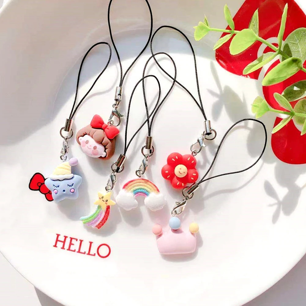 Cute Fresh Rainbow Flower Smart Phone Strap Lanyards for IPhone/Samsung Case Keys Chain Decoration Ornaments Cartoon Phone Strap