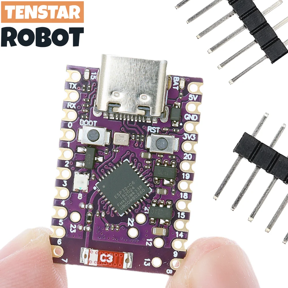 TENSTAR ROBOT ESP32-C6 SuperMini Development 4MB flash WIFI 6 Bluetooth 5 Microcontroller Programming Learning Purple Board