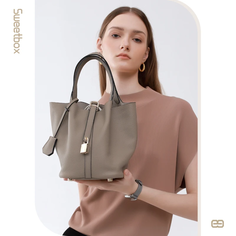 2023 New Vegetable Basket Bag Leather Handbag One Shoulder Women\'s Bag Large Capacity Bucket Bag Portable Wedding