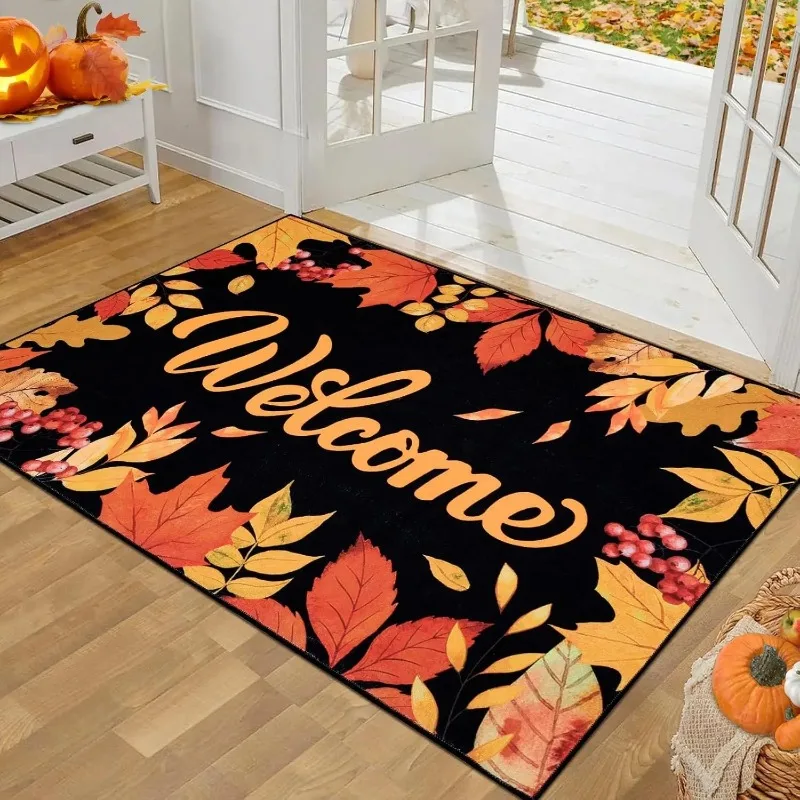 Halloween Willkommen Fußmatte, schmutzabweisend, verschleißfest, für den Innenbereich, rutschfeste Matte, Flur- und Küchenteppich, Heimdekoration
