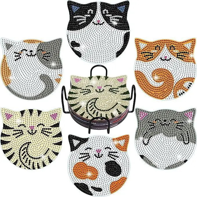 Set of 6 DIY Diamond Painting Coasters Global Animal Drink Coasters Crystal Resin Diamond Art Coasters with Stand