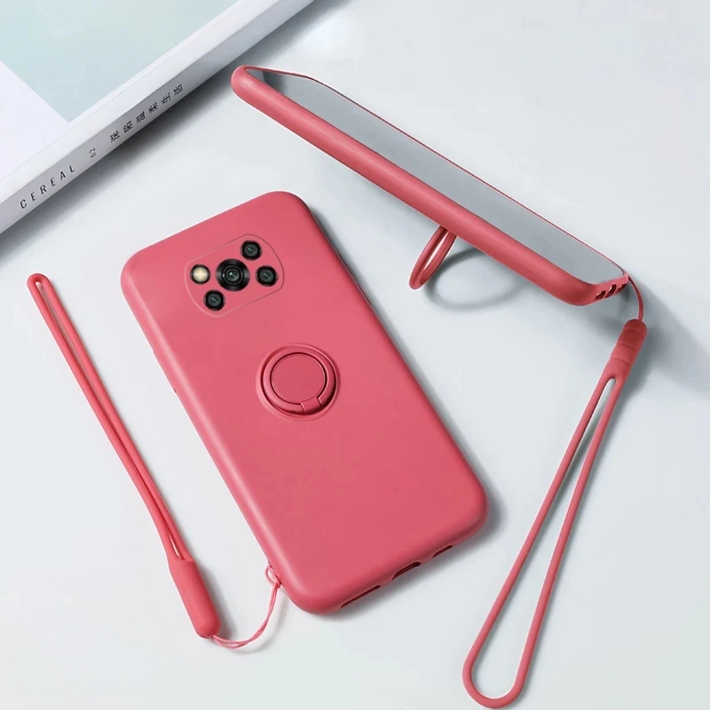 Original Liquid Silicone Phone Case For Poco X3 Pro F3 F4 GT M3 Magnetic Ring Holder Cover on Xiaomi Poco X4 M4 Pro 4G 5G Cases