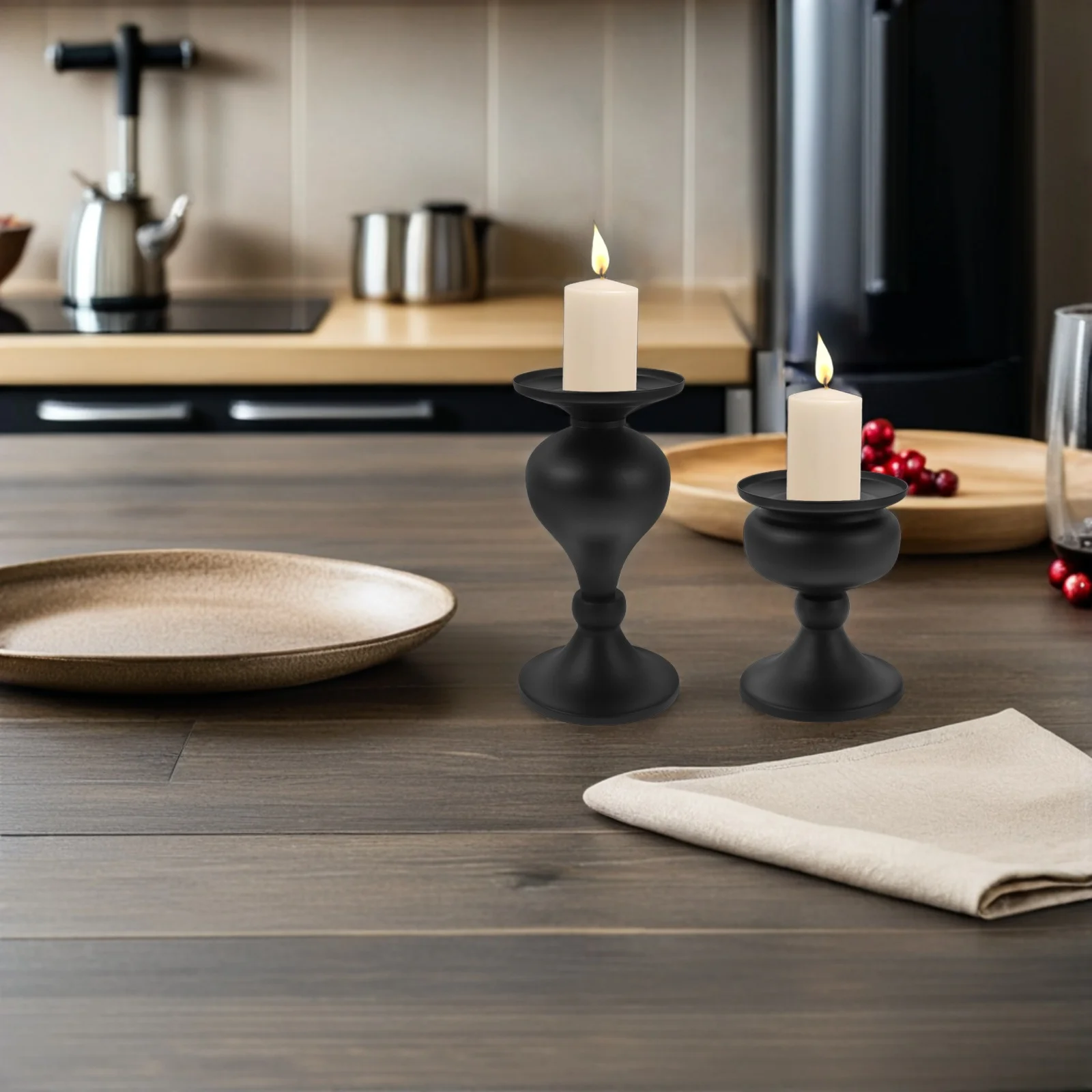 

2pcs Candlestick Holders Black Metal Taper For Table Centerpiece Decor Vintage Farmhouse Dining Wedding Party Home Pillar