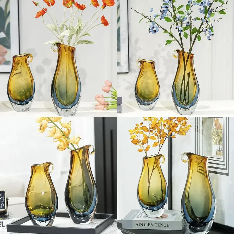 Gradient Color Ceramic Vase Modern Minimalist Flower Arrangement Ornament for Living Room TV Cabinet Porch Home Decor Art