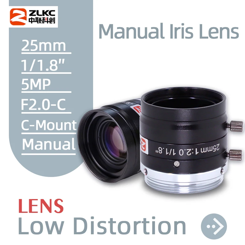 

ZLKC FA C Mount 25mm Aperture F2.0 Manual Iris 1/1.8 Inch Image Format Machine Vision Lens Surveillance Camera CCTV 5.0Megapixel