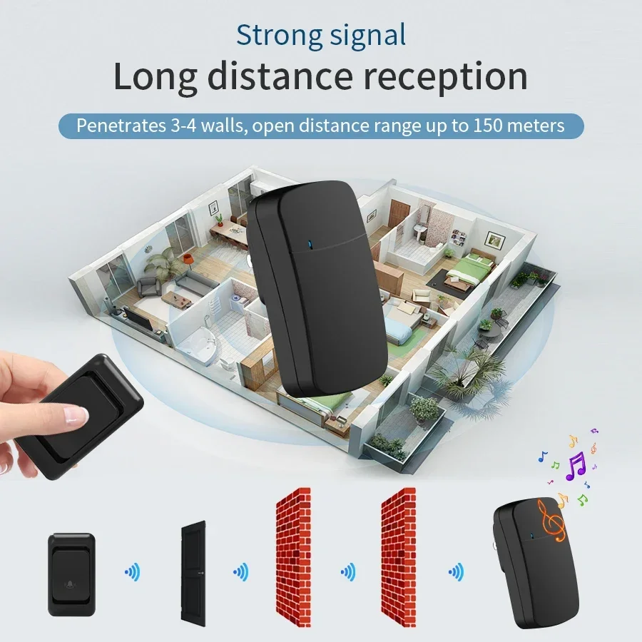 Outdoor Wireless Doorbell EU/US Plug 38 Ringtones House Chime 100M Long Distance 3-level Volume Adjustment Home Door Bell