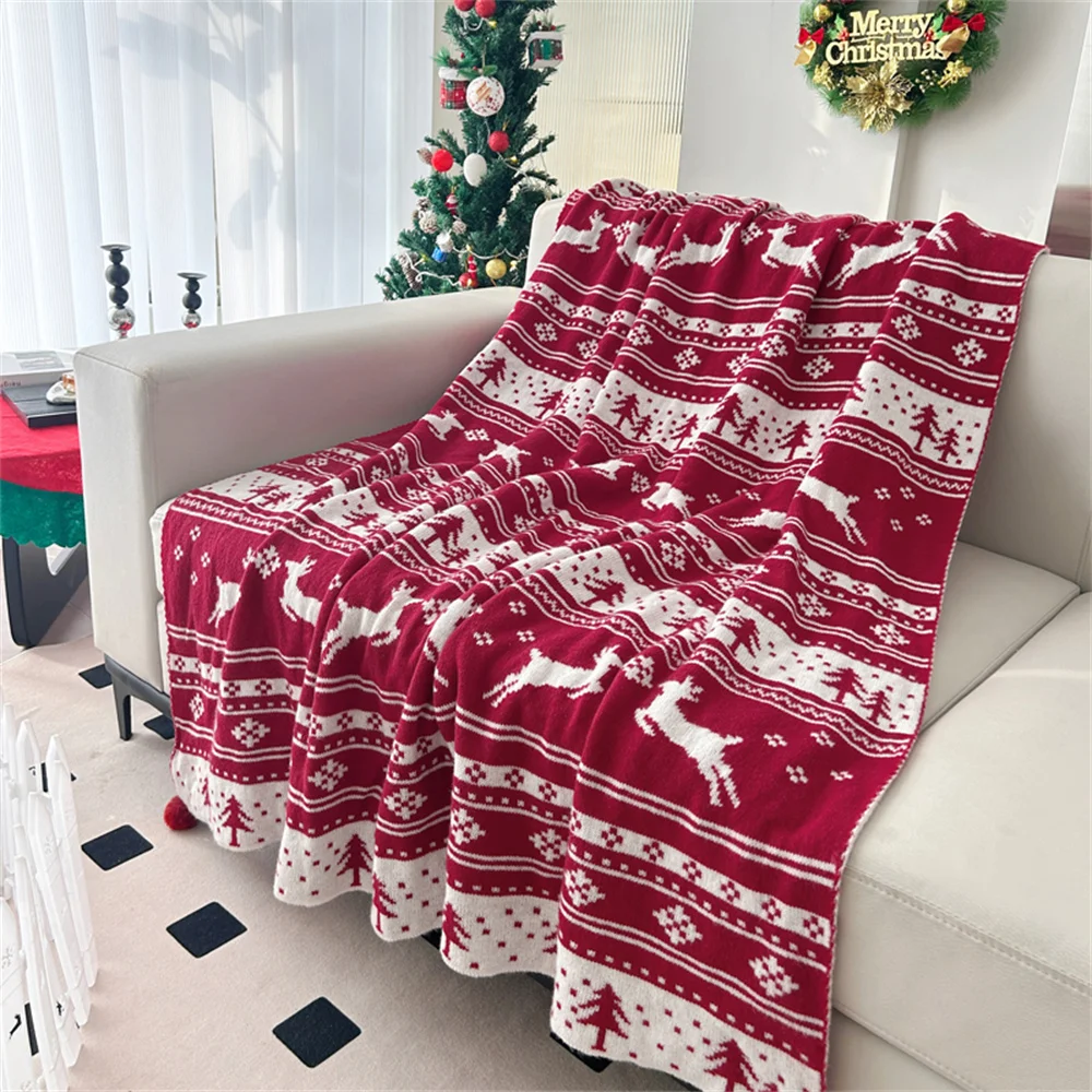 

Christmas Knitted Blanket Soft Warm Snowflake Throw Blanket Lightweight Blanket Couch Sofa Office Bed Cover Camping Travelling