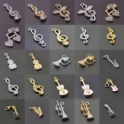 10pcs Enamel Charms Music Style Violin/Tuba With Rhinestone Pendant Alloy Guitar Handcraft Jewelry Making Dangle Bulk Materials