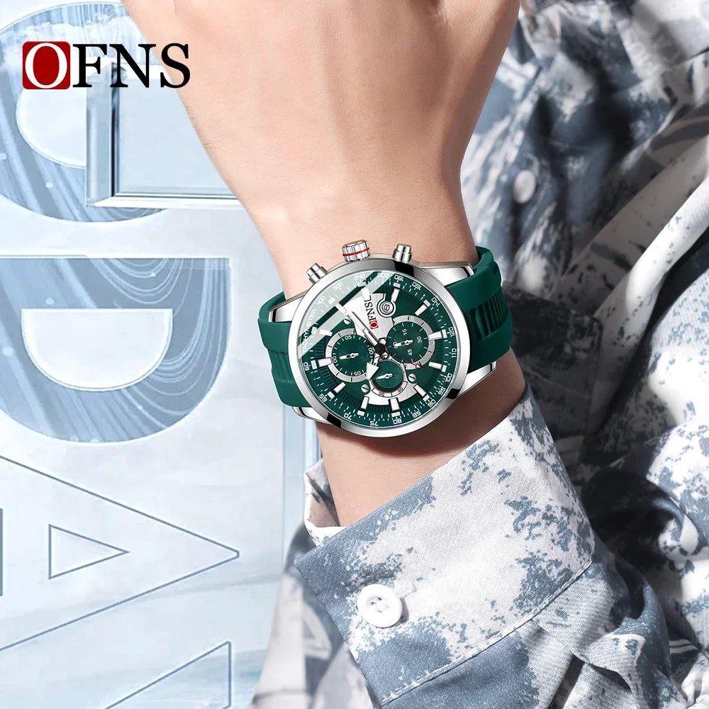 OFNS-reloj de cuarzo para hombre, cronógrafo de negocios con esfera pequeña de seis Pines, multifuncional, resistente al agua, 8024