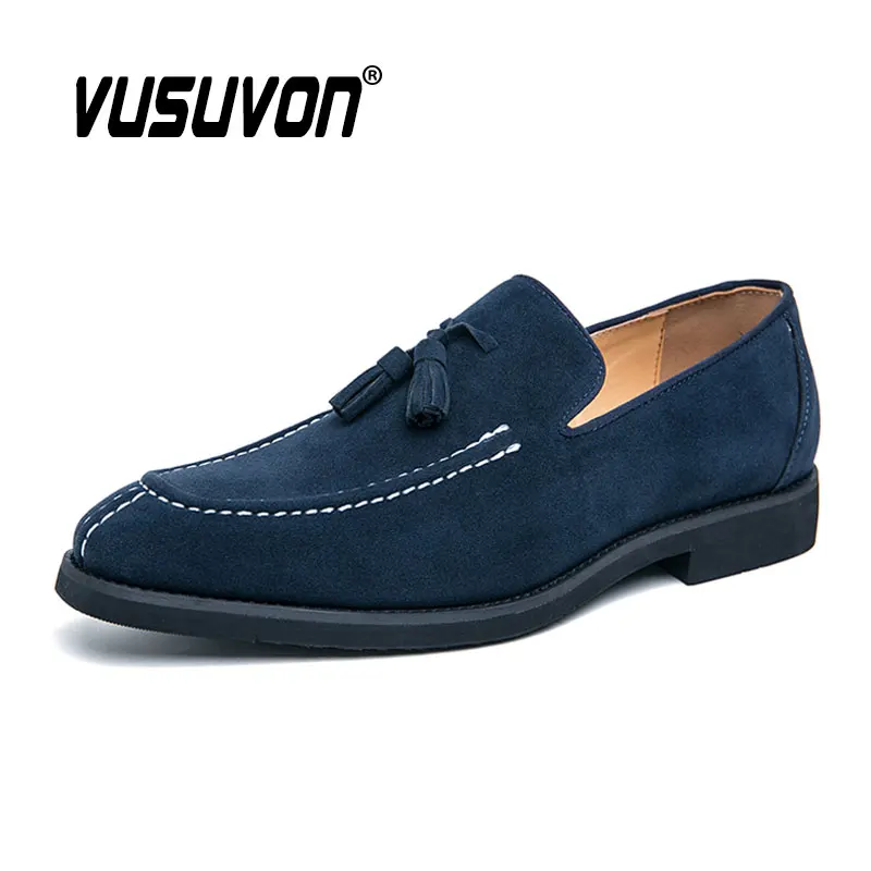 Men Loafers Suede Leather Breathable Shoes Soft Outdoor Casual Summer Blue Mules Dress Fashion Sandals Flats