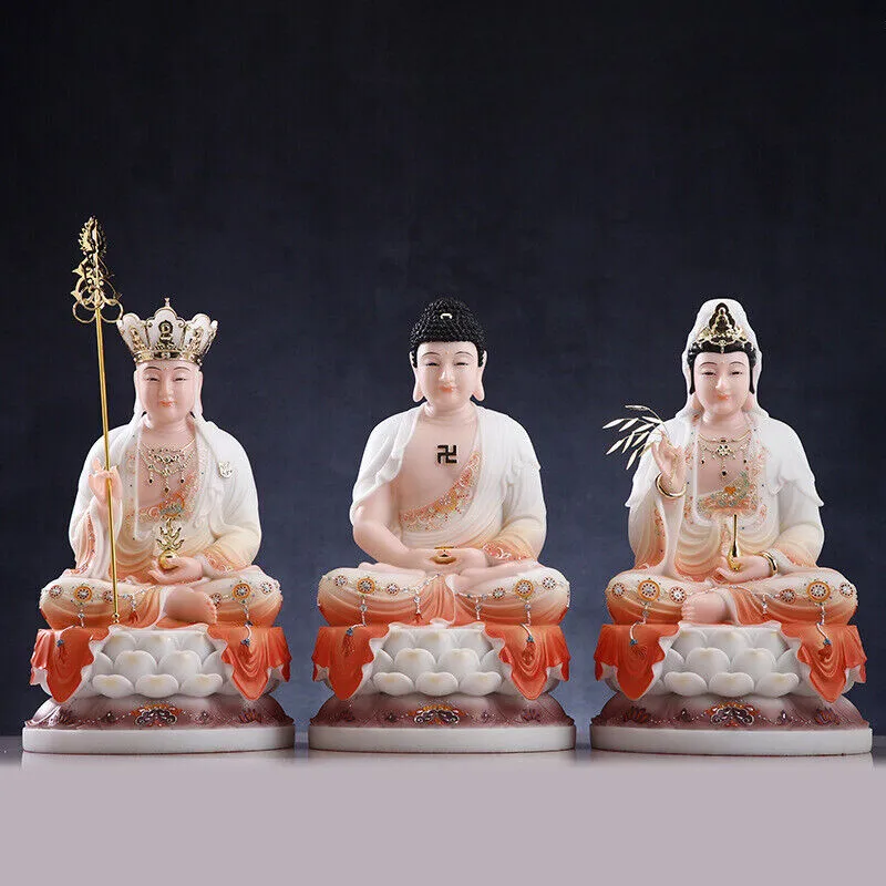 1pc30cm White Marble Shakyamuni Buddha State Guanyin Statue Kwan-yin Ksitigarbha