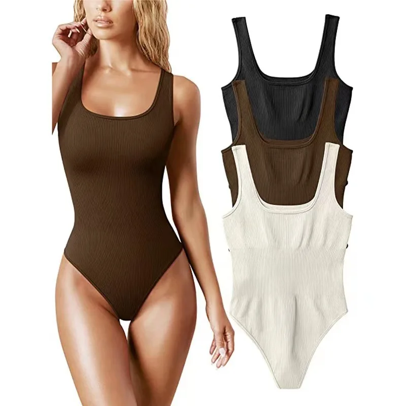 Seamless thread vest, waist cinching, hip lifting, body shaping, round neck jumpsuit, belly cinching