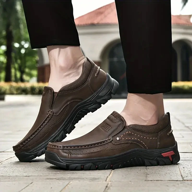 Dikke Zool Mannen Loafers Handgemaakte Outdoor Sneakers Mannen Lederen Vrijetijdsschoenen Slip Op Lente En Herfst Man Schoeisel Plus Maat 39-48