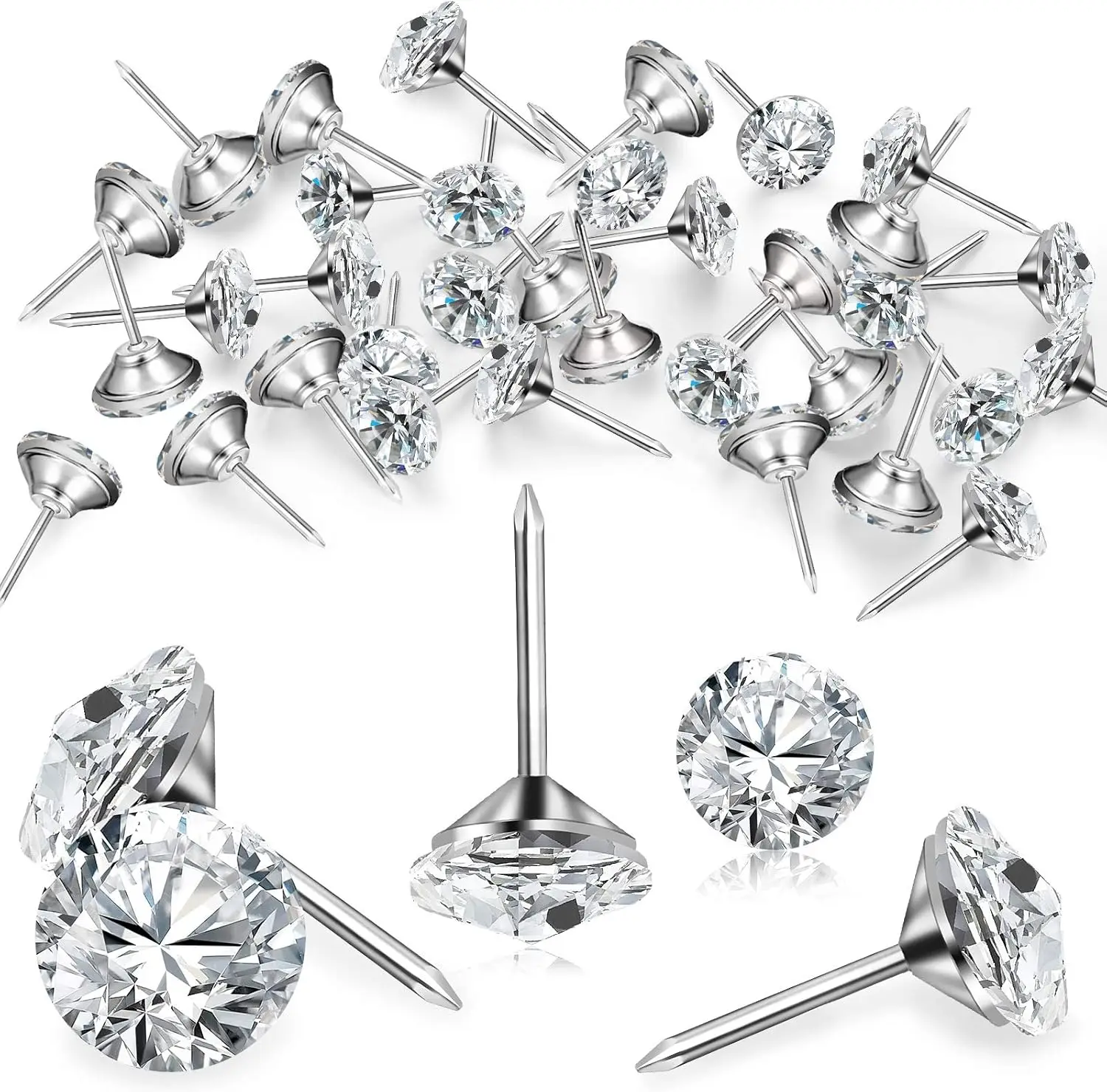 

100 Pieces Crystal Upholstery Nails Tacks Decorative Push Pins for Furniture Sofa Headboards Cork Board, 16 mm Diamond Head