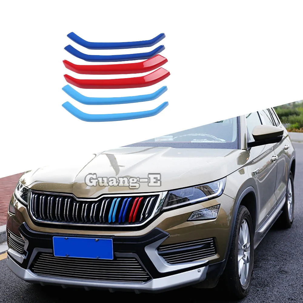 Car ABS Chrome Trim For Skoda Kodiaq 2017 2018 2019 2020 2021 2022 Front Upper Grid Grill Grille Eyebrow Stick Frame Lamp 6pcs