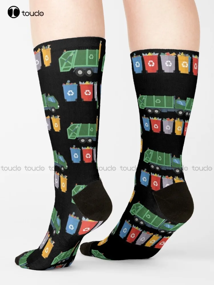 Garbage Truck Kids Trash Recycling Socks Yellow Socks Personalized Custom 360° Digital Print Gift Harajuku Colorful Retro Casual