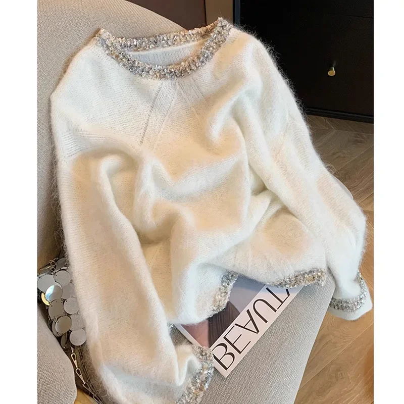 

Korean Style Women's Sweater Soft Knitted Pullover Long Sleeve O-Neck Tops