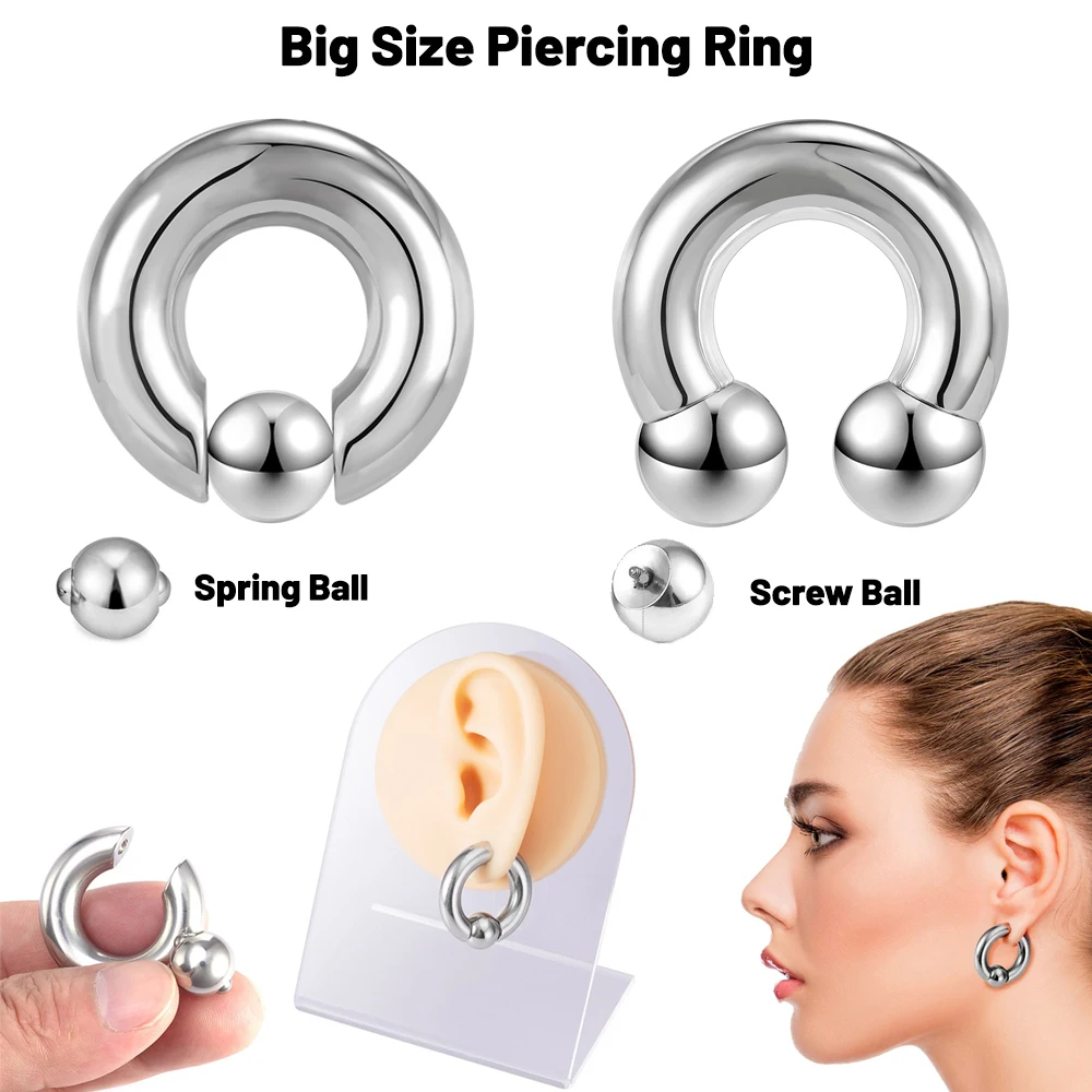 AOEDEJ Large Size Captive Piercing Ring Stainless Steel 2/8/12G Septum Rings BCR Barbell Piercings Jewelry Women Hoop Earrings