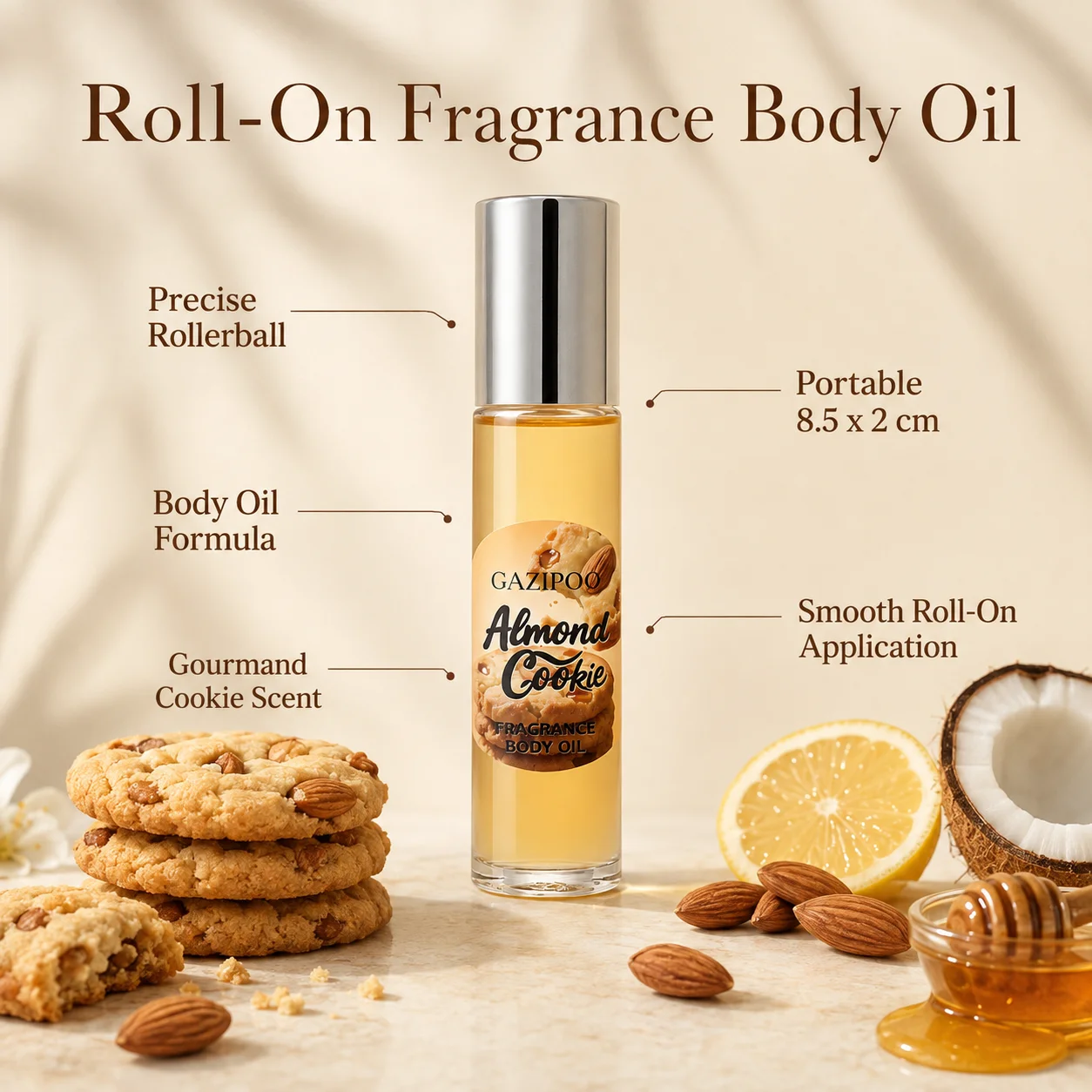 10ML Roll‑On Pheromone Oil - Portable Perfume Oil,Cookie Almond Caramel Vanilla Gourmand Scent Eau de Toilette for Traveling