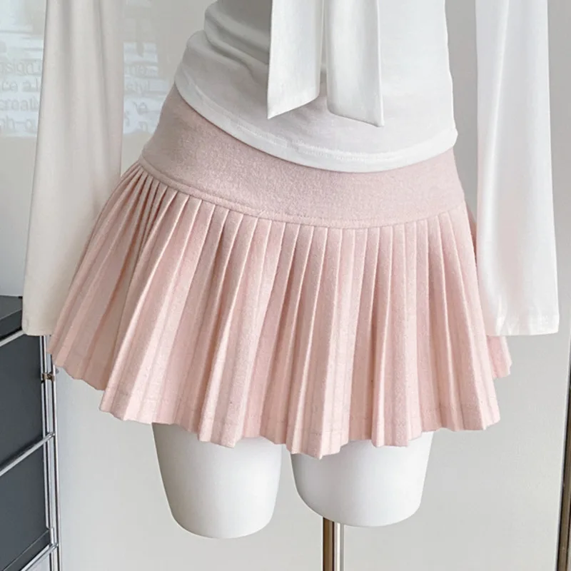 

2024 new Autumn Winter Women's Woolen Pleated Short Skirt Straight A-line High Waist Mini Skirt y2k faldas saia ropa de mujer