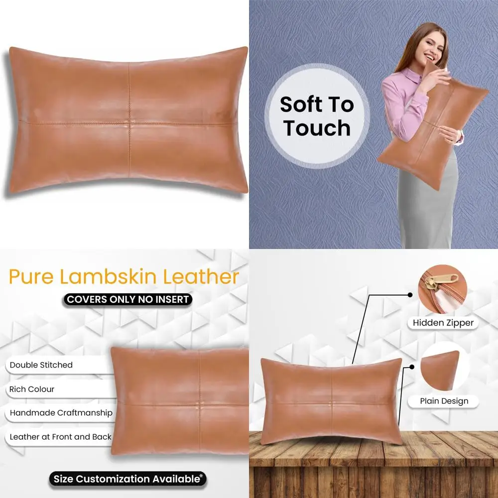 

100% Lambskin Leather Pillow Cover - Sofa Cushion Case for Living Room & Bedroom Decorative Throw Covers