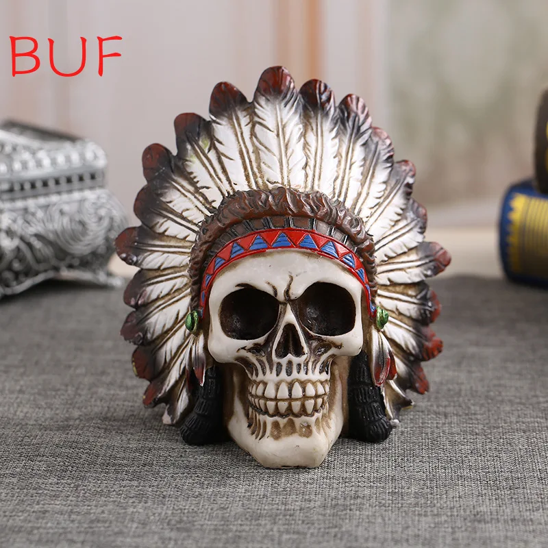 

Home Decoration Resin Sculptures & Figurines Indian Skull Statue Crafts Ornaments Room Decoration Accessories Skull Model