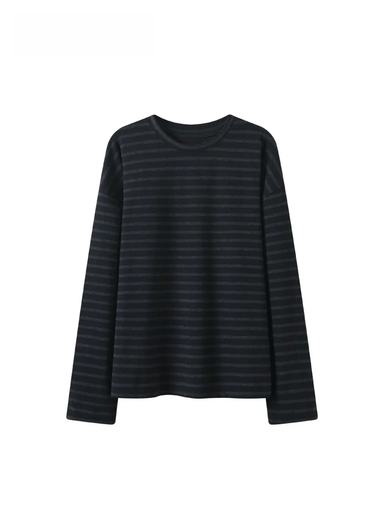 

plus Size Women's Long Sve Striped Base irt round Ne Conceal Meat Slimming Top Korean Sle Loose Fit Polyester Fiber