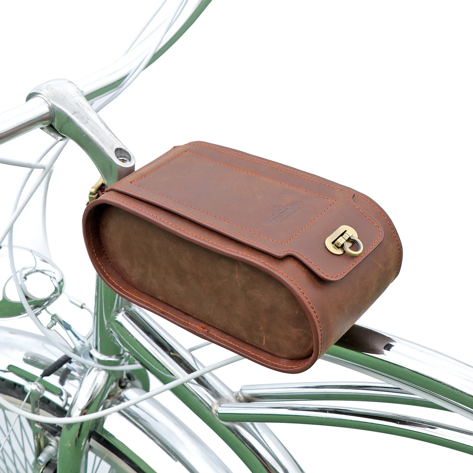 Tourbon Vintage Genuine Leather Bicycle Frame Bag Pouch Top Tube Bags Bike Cycling Multi-function Carrier Bike Accessories