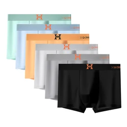 6pcs/lot Men's Underwear Ice Silk Slim Fit Flat Corner Boxer Shorts Magnetic Crotch Antibacterial Mid Waist Men's Underpant