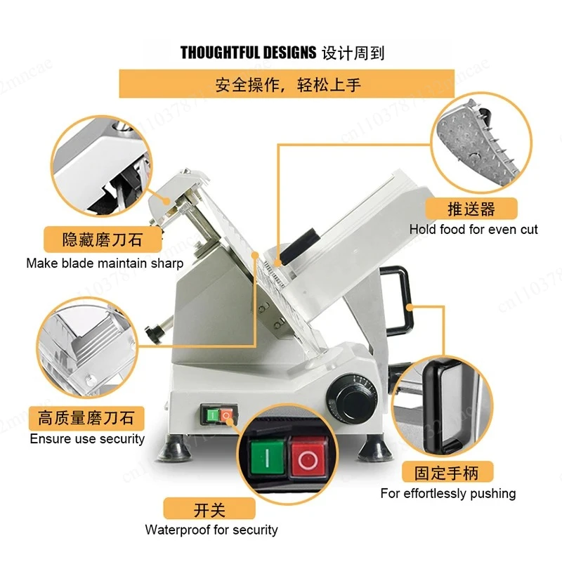 

320W Frozen Meat Slicer Adjustable Thickness 0.2-15mm Semi-Automatic Commercial Electric Jinkun JK-300A 12-Inch Carbon Steel