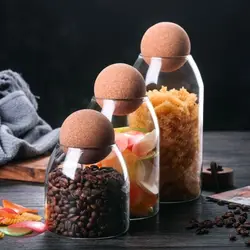 Glass Storage Bottle Tea Coffee Sugar Food Storage Can Sealing Jar Household Storage Organizer with Cork Ball Lid