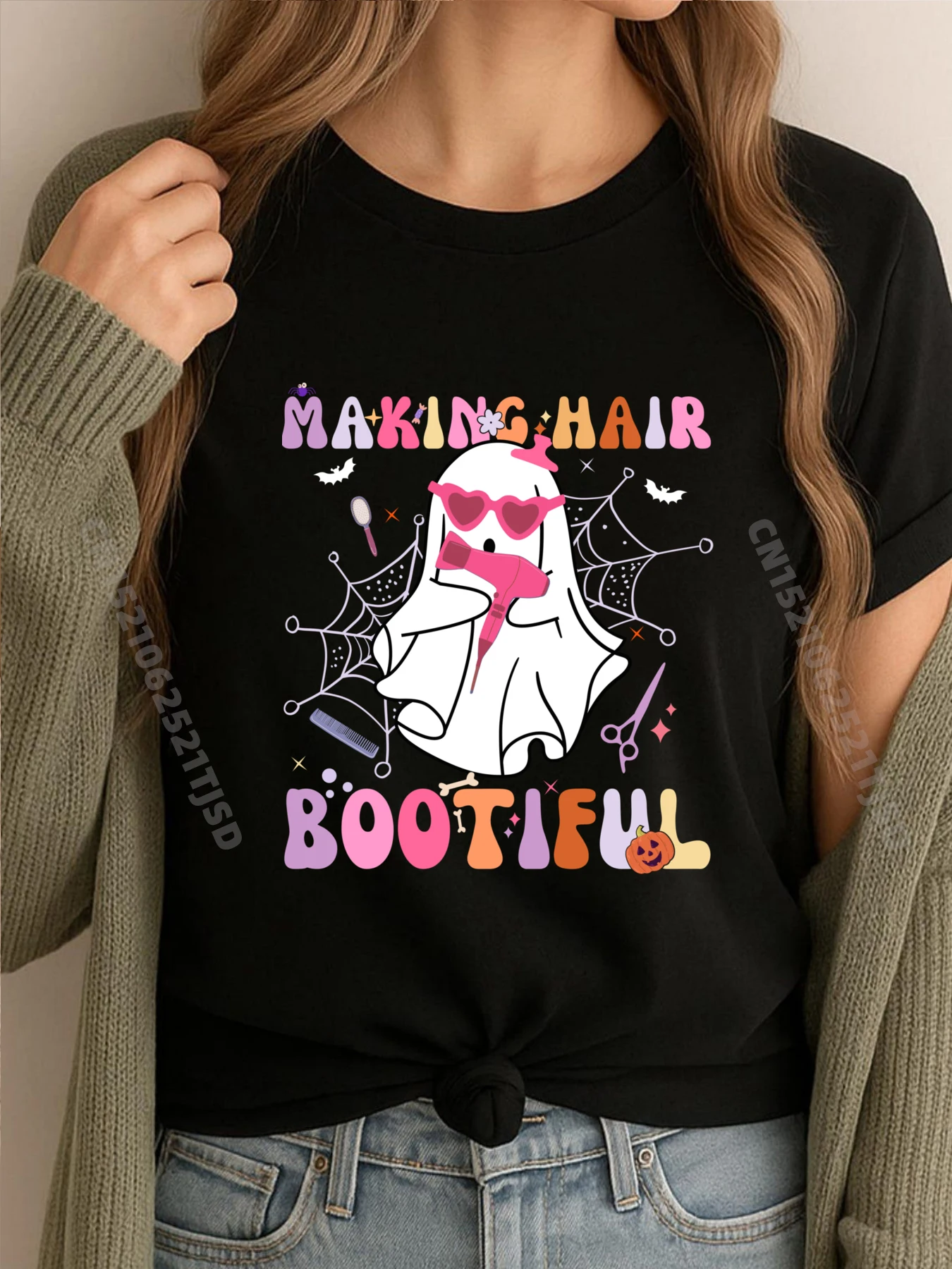 

Making Hair Bootiful Scary Cute Ghost Hairdresser Halloween Cute Oversized T Shirt T Shirt Woman Print