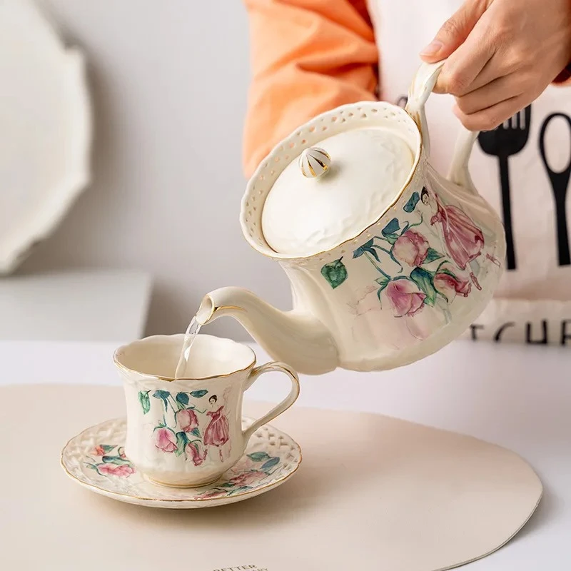 Flowers and Beauties Ceramic Cup&saucer Teapot Coffee Mug Dining Table Milk Mugs Afternoon Tea Teacup Fruit Juice Container