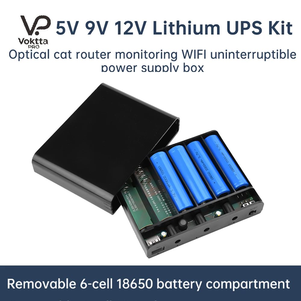5V9V12V DC UPS Optische Katze Router Unterbrechungsfreie Stromversorgungsbox 6*18650 Li-Ion Batterie Lötfreie Power Box DIY Kit 60W