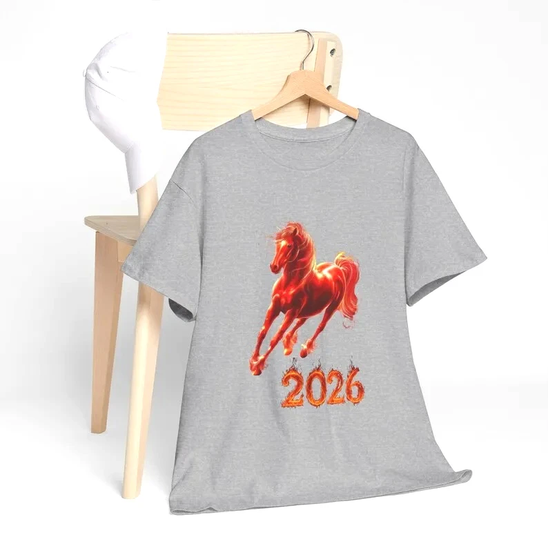 2026 Creative Fire Horse Chinese New Year Racing Gift for Vets & Equestrian of The Graphic Illustration Tops Woman Summer Tee