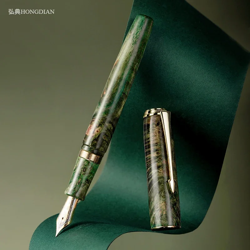 

Hongdian A7 Stable Wood Unique Texture Fountain Pen NO.6 Hand Polished Long Knife Nib Business Student Writing Gift Pen