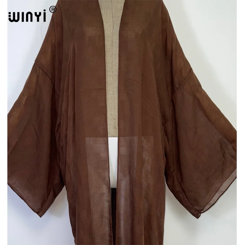 WINYI Solid color hollow design strój kąpielowy na plażę elegancki afrykański sweter damski Boho seksowna sukienka z długim rękawem Kimono