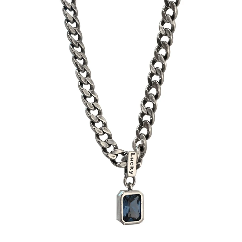 Mewanry Thick Chain Blue Zircon Necklace For Women Couple Fashion Simple Personality Classic Elegant Hip Hop Party Jewelry Gifts