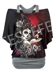 NewFashion Sexy Fake Two-Piece Women's Top Retro Punk Skull Tattoo Animal Funny Casual 3DPrint T-Shirts Harajuku Streetwear X7