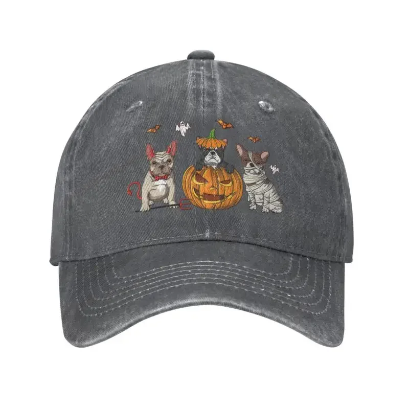 Custom Cotton French Bulldog Pumpkin Baseball Cap Men Women Adjustable Halloween Animal Dad Hat Streetwear