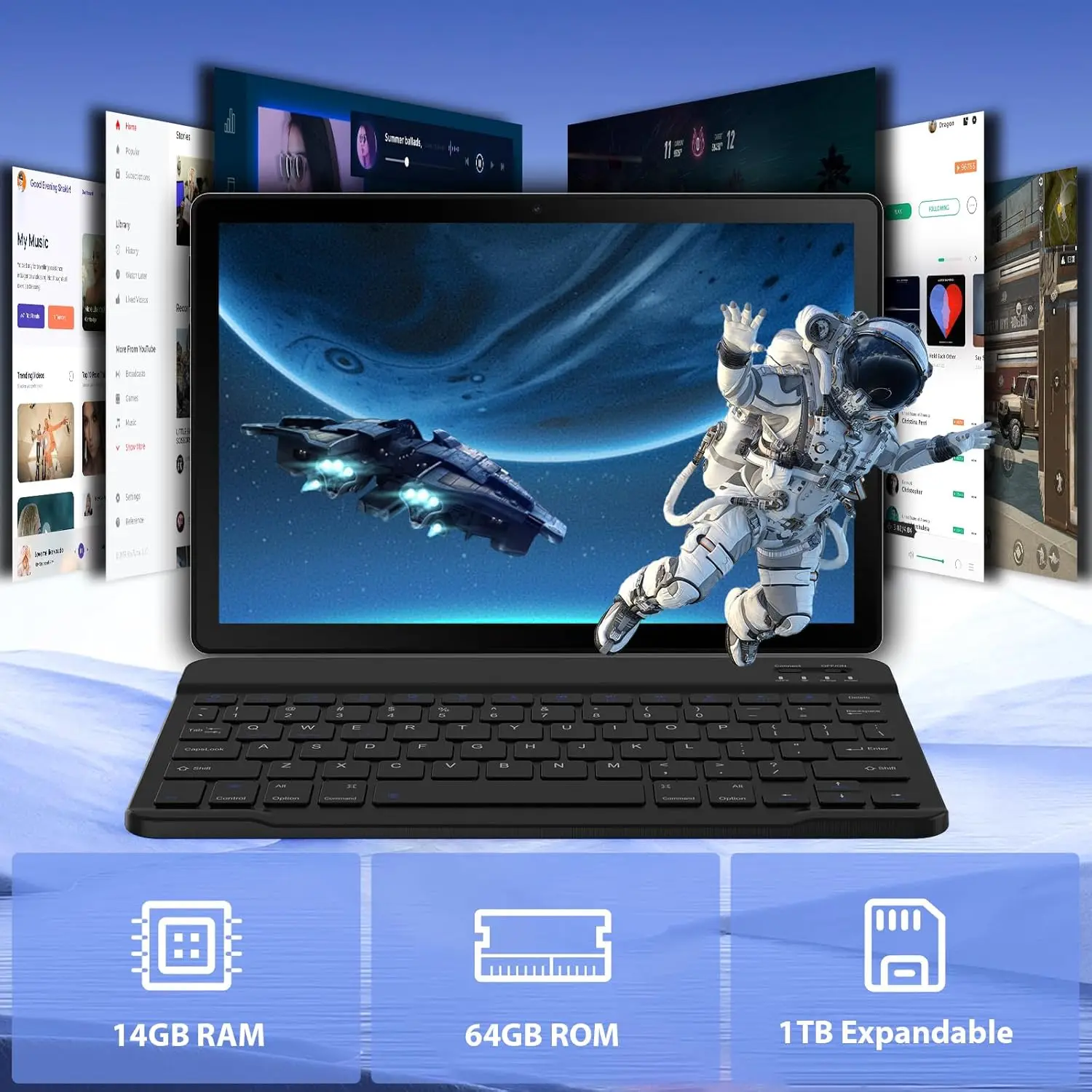 URAO 11Inch Tablet Android 14GB(3+11)RAM 64GB ROM IPS 6800mAh Battery with Keyboard Protective Case Mouse Stylus 8in1 Tablet Kit