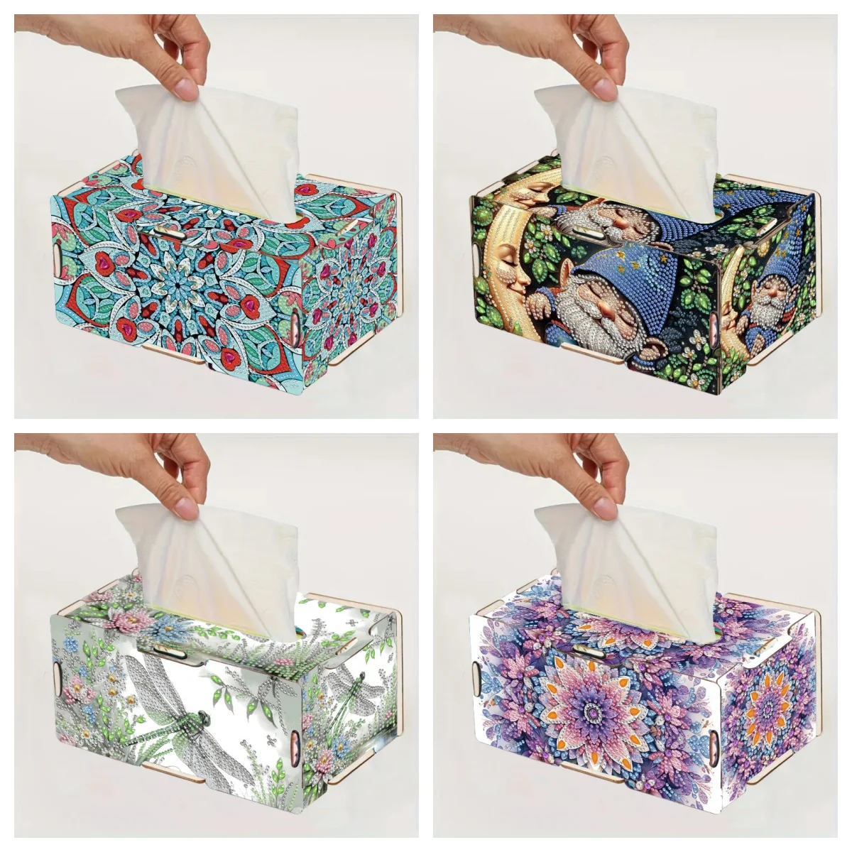 

1 набор для рисования круглыми бриллиантами с цветочным узором «сделай сам», 3D деревянная коробка для салфеток с разъемом картины