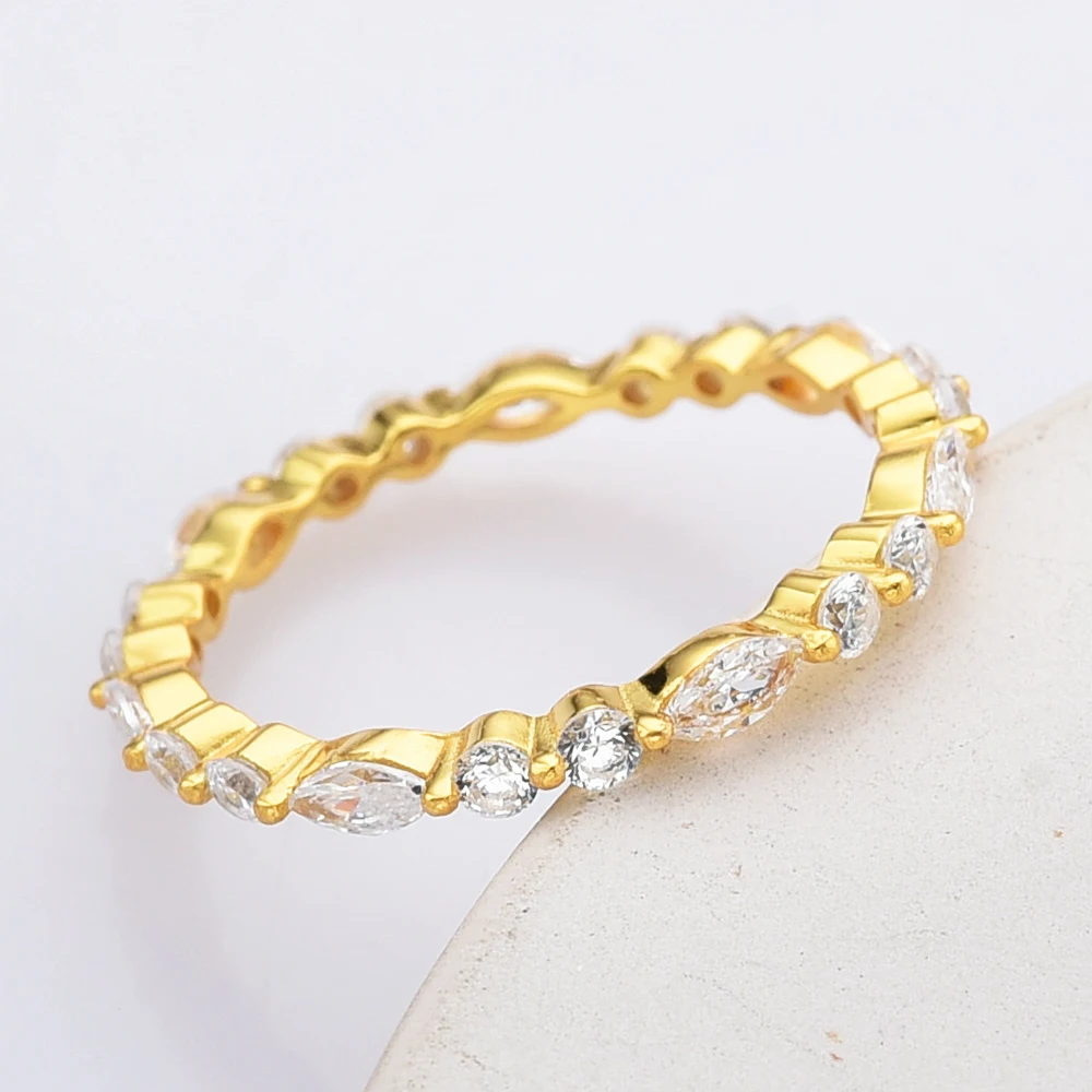 925 Sterling Silver Natural Full Eternity Zircon Rings Golden Plated Marquise Gemstone Jewelry for Women Engagement Gifts