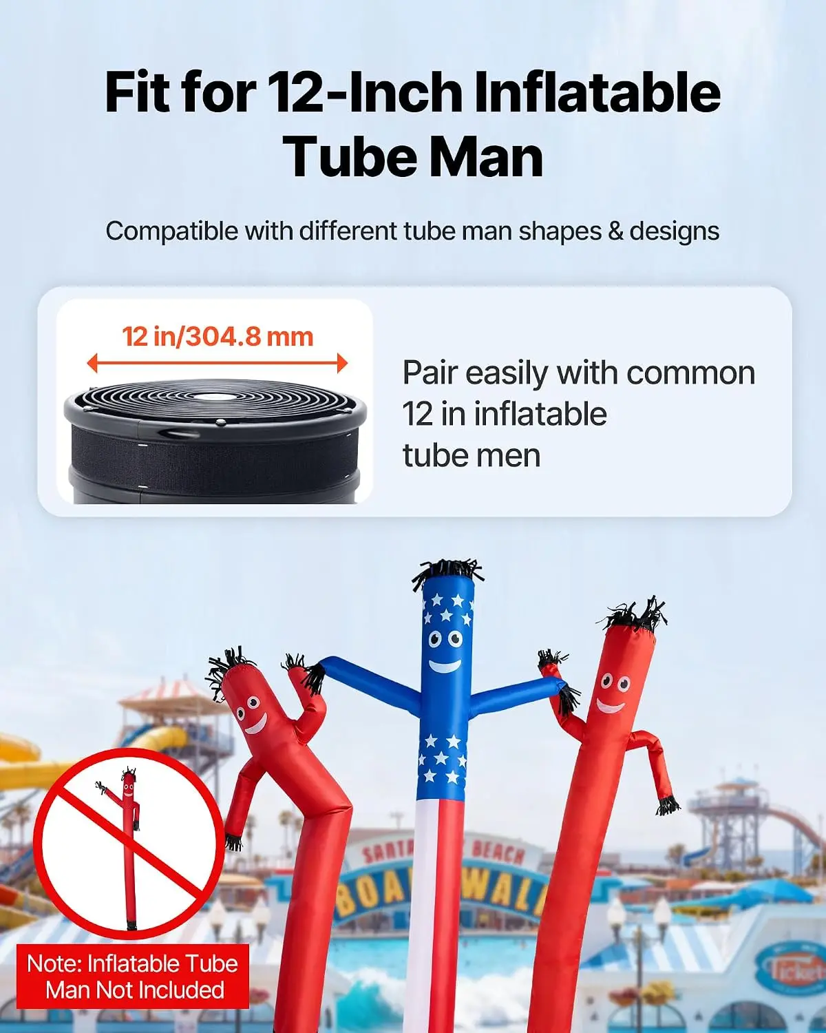 Inflatable Tube Man Blower, 1/2 HP 370W, PP Blower Fan for Wacky Waving Tube Guy, IPX3 Waterproof, Fits 12-Inch Diameter Outdoor