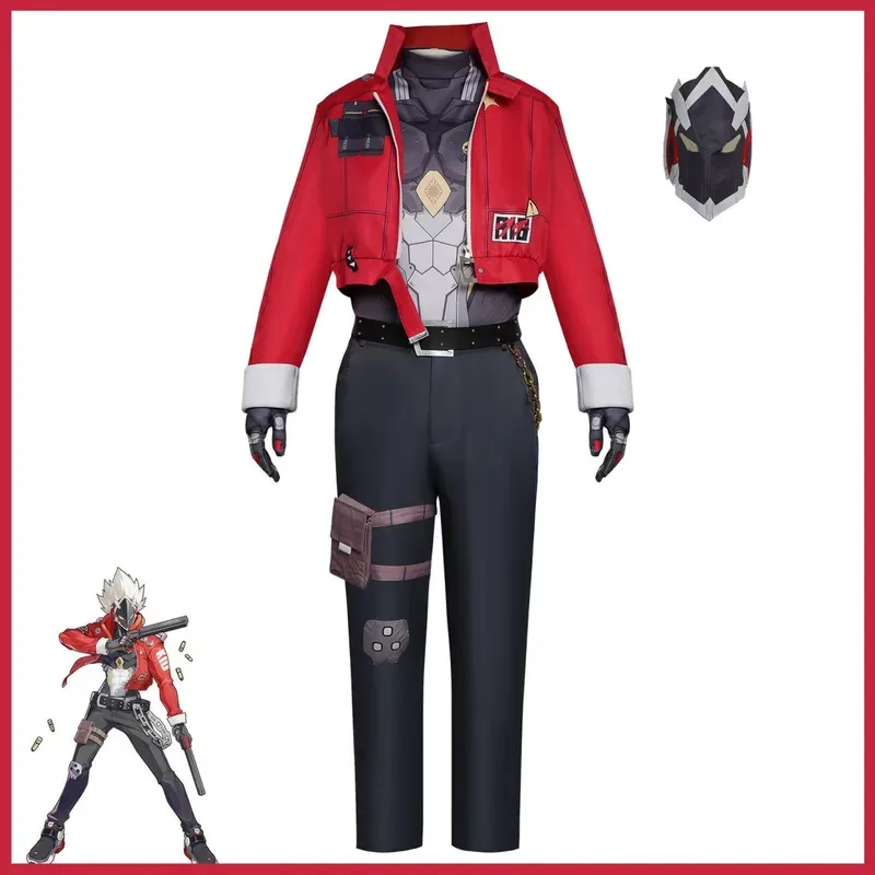 アニメゲーム ゼノレスゾーンゼロ ビリー・ザ・キッド コスプレ衣装 カニングヘアーズ レッドユニフォーム マスク ウィッグ 大人男女 ハロウィンスーツx;2'