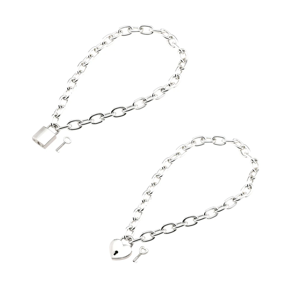 

2 Pcs Alloy Chain Necklace 50cm x 1 5cm Simple Thickened Punk Hip Hop Fashion Jewelry Stylish Silver Heart Square Lock Pendant