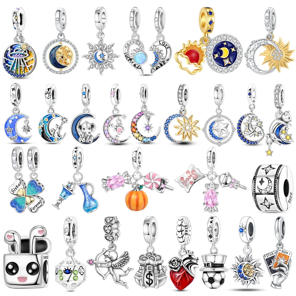 Charms S925 Silver Star Moon Zircon Beads Detachable Gradient Four-leaf Clover Pendant Fit Bracelet Diy Fine Jewelry Women Gifts
