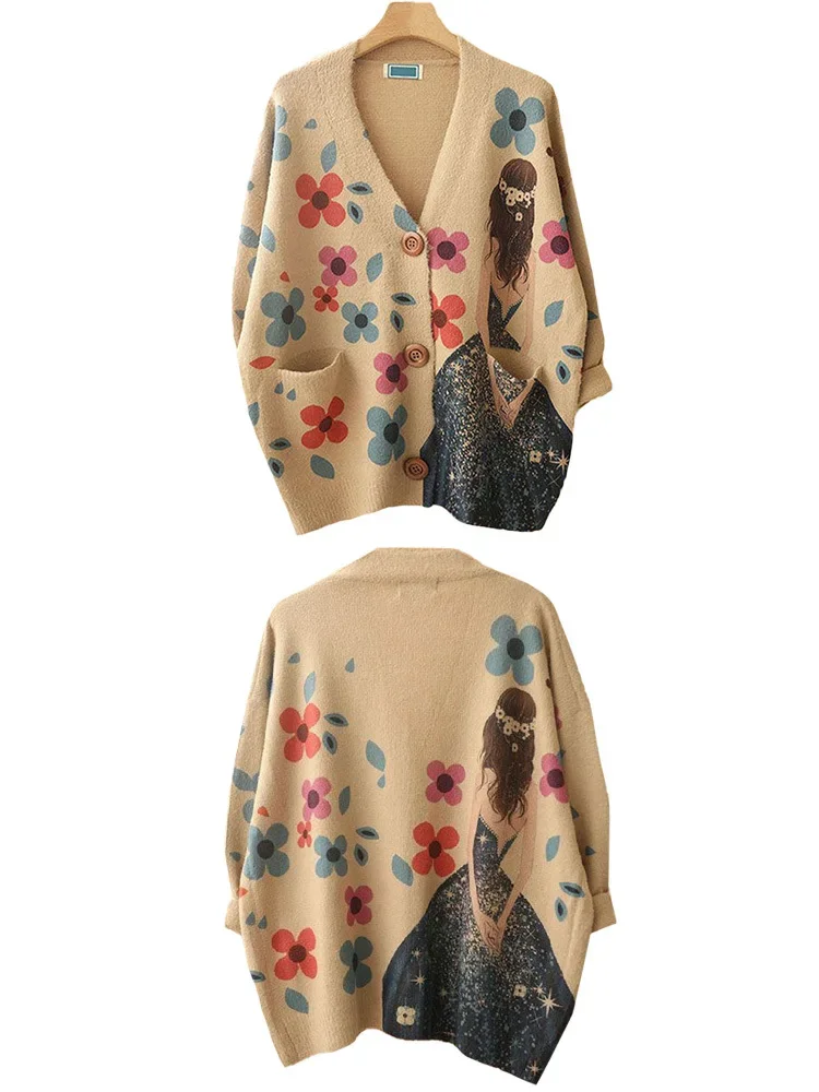 Max LuLu 2024 Spring Females Luxury Cardigans Womens Fashion Warm Floral Sweaters Ladies Classic Casual Cartoon V Neck Knitwear