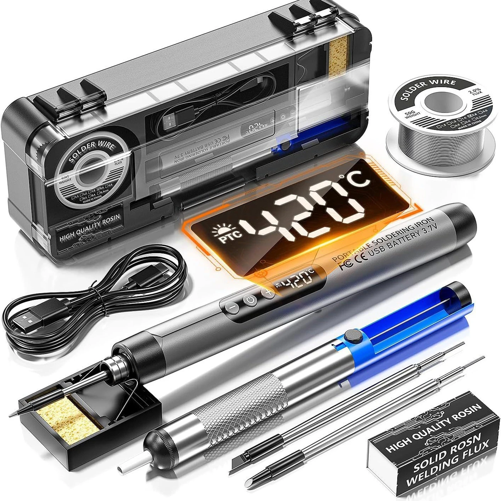 Wireless Digital Display Soldering Iron Kit 5 Level Temperature Adjustment Home Use Soldering Iron With LED Display & LED Light